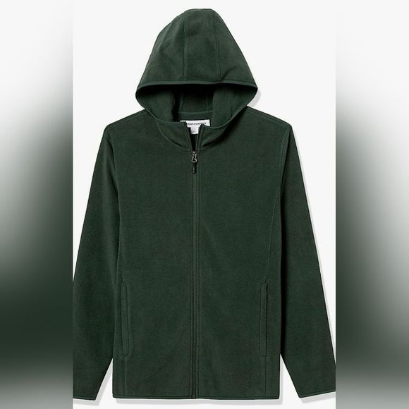 Amazon Essentials Mens Polar Fleece Long Sleeve Zip Front Forest Green Hoodie M - Picture 6 of 8